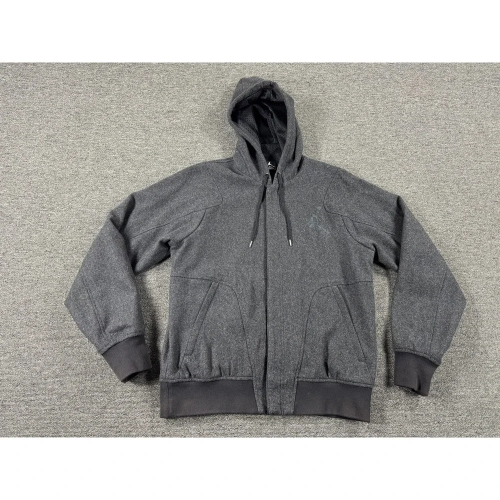 Nike Air Jordan Jacket Mens Medium Gray Wool Blend‎ Full Zip Hoodie Mesh Lined